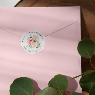 Sticker Rond Modern Peony or Bouquet Botanique Adresse de retou