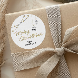 Sticker Rond Modern Personalized Black and Gold Christmas 