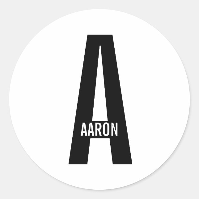 Sticker Rond Modern Personalized Bold Monogram and Name (Devant)