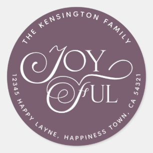Sticker Rond Modern Purple Mauve Joyeux Holiday Adresse de reto