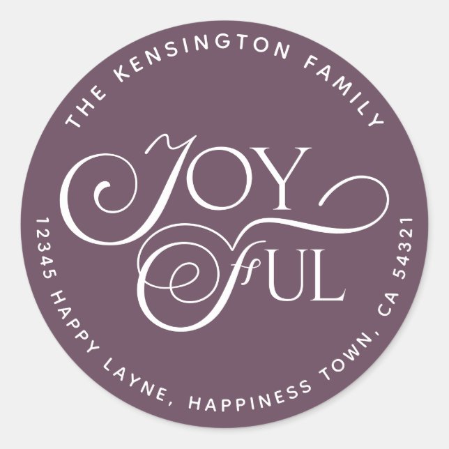 Sticker Rond Modern Purple Mauve Joyeux Holiday Adresse de reto (Devant)