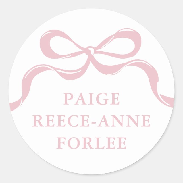 Sticker Rond Modern Retro Pink Bows Baby Birth Announcement  (Devant)