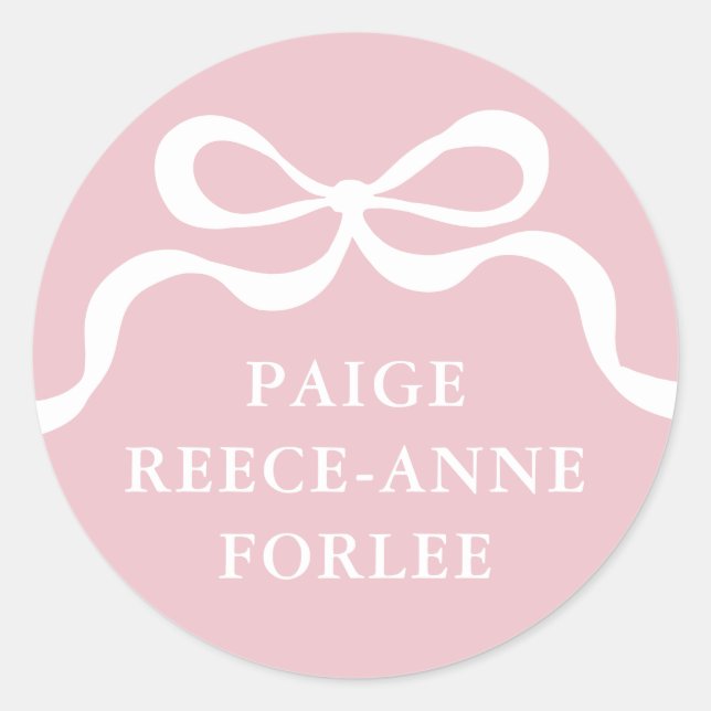 Sticker Rond Modern Retro Pink Bows Baby Girl Announcement  (Devant)