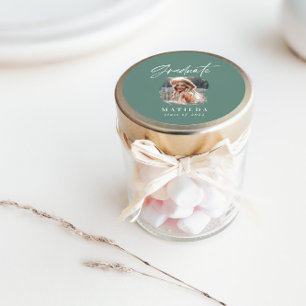 Sticker Rond Modern sage green script photo elegant graduation