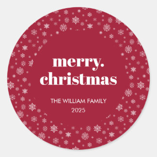 Sticker Rond Modern Script Merry Christmas Holiday Red