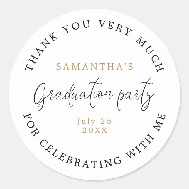 Sticker Rond Modern Script Nom Date Graduation Party Merci (Devant)