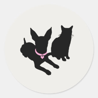 Sticker Rond Modern Silhouette Pet Sitter Dog Cat Logo