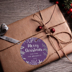 Sticker Rond Modern Silver Foil Foliage Christmas