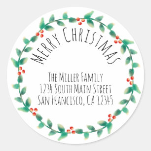 Sticker Rond Modern Simple Joyeux Noël Holly Adresse de retour