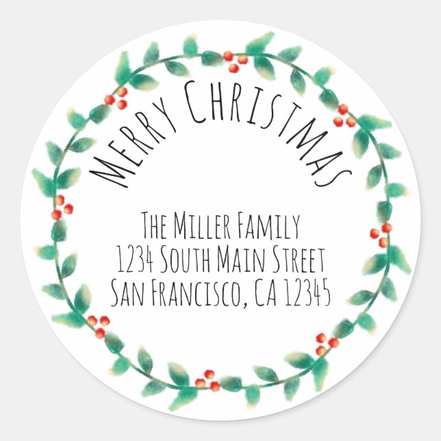 Sticker Rond Modern Simple Joyeux Noël Holly Adresse de retour (Devant)