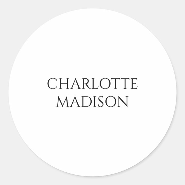 Sticker Rond Modern Simple White Trendy Minimalist Plain Name (Devant)