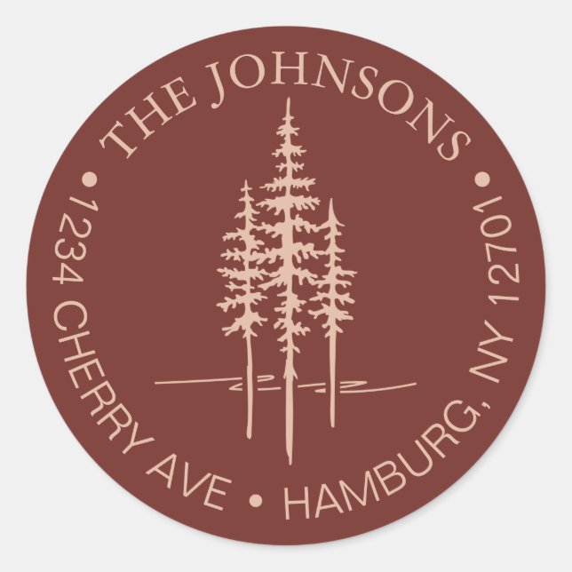 Sticker Rond Modern Tree Forest Rustic Mariage Adresse de retou (Devant)