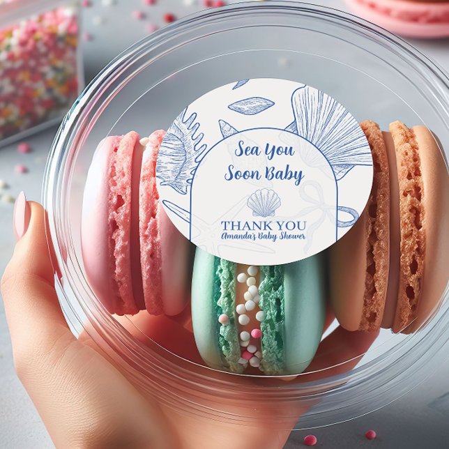 Sticker Rond Modern Under The Sea You Soon Blue Boy Baby Shower (Créateur téléchargé)