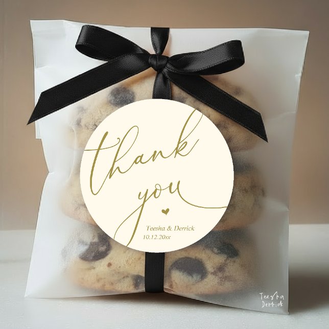 Sticker Rond Modern Wedding Minimal Thank You Cute Heart Gifts (Modern Wedding Minimal Thank You Cute Cute Little Heart Gifts Classic Round Sticker in Yellow Gold)