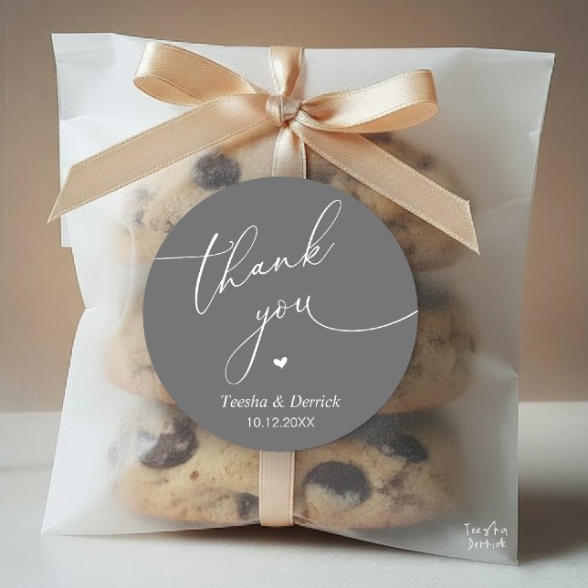 Sticker Rond Modern Wedding Minimal Thank You Cute Heart Gifts (Modern Wedding Minimal Thank You Cute Cute Little Heart Gifts Classic Round Sticker in Dark Grey)