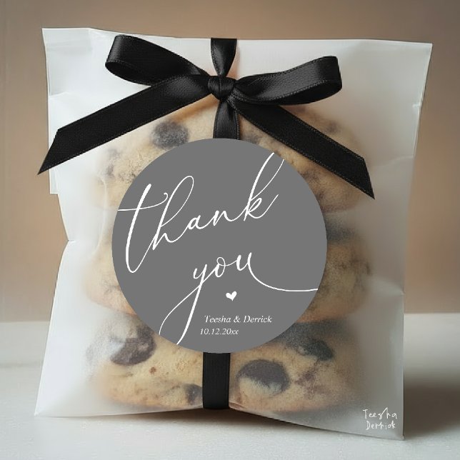 Sticker Rond Modern Wedding Minimal Thank You Cute Heart Gifts (Modern Wedding Minimal Thank You Cute Cute Little Heart Gifts Classic Round Sticker in Dark Grey)