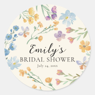 Sticker Rond Modern Wildflower Watercolor Bridal Shower