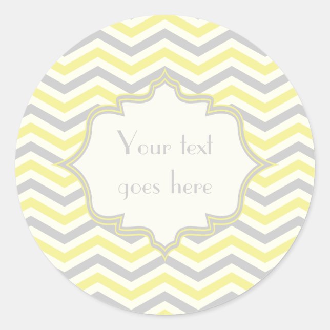 Sticker Rond Modern yellow, grey, ivory chevron pattern custom (Devant)