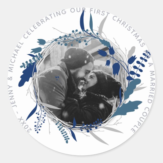 Sticker Rond MODERNE 1ère année Fête de PHOTO engagée ou mariée (Devant)