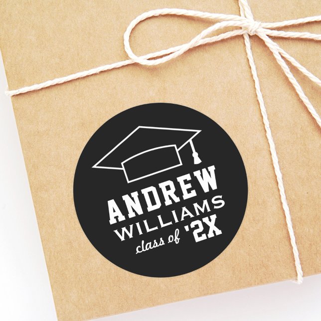 Sticker Rond Moderne 2023 Black and White Custom Name Graduatio (Créateur téléchargé)