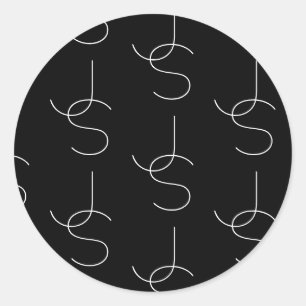 Sticker Rond Moderne 2 Initiales Motif Noir & Blanc