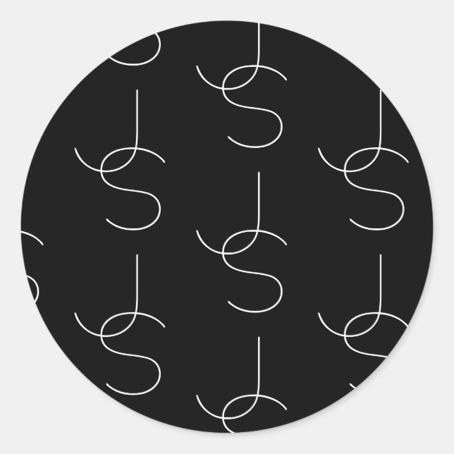 Sticker Rond Moderne 2 Initiales Motif | Noir & Blanc (Devant)