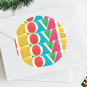 STICKER ROND MODERNE AMOUR COLORÉ PAIX JOIE NOËL JOYEUX