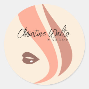 Sticker Rond Moderne Artiste Maquilleuse Simple Pêche Douce et