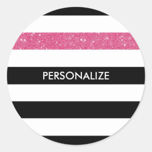 Sticker Rond Moderne Black Grilles FAUX Rose Glitz et nom