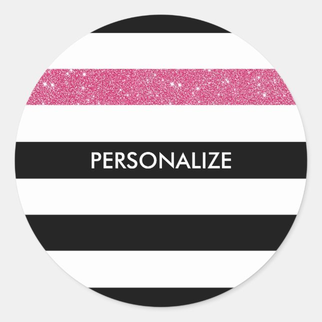 Sticker Rond Moderne Black Grilles FAUX Rose Glitz et nom (Devant)