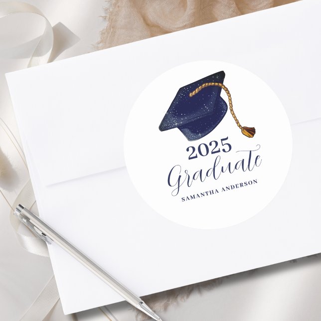 Sticker Rond Moderne Blue 2025 Graduation (Créateur téléchargé)