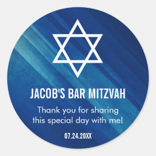 Sticker Rond Moderne Blue Grunge Bar Mitzvah