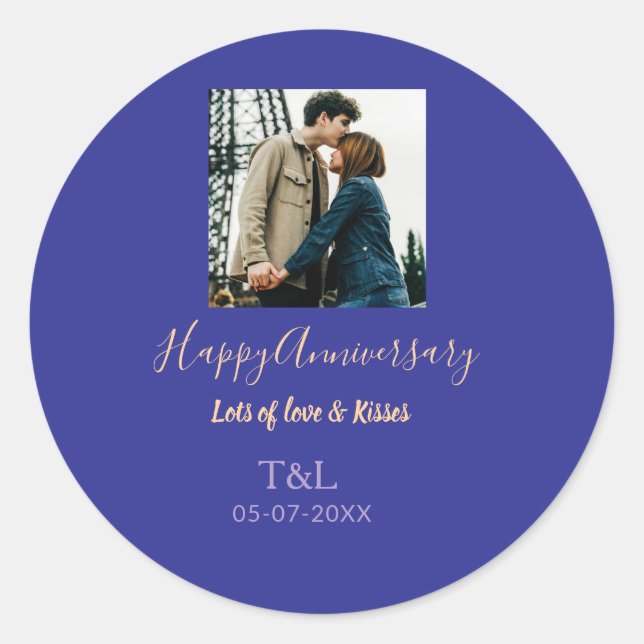 Sticker Rond Moderne boho joyeux anniversaire ajouter nom bleu  (Devant)