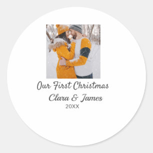 Sticker Rond Moderne boho notre première photo de Noël nom du c