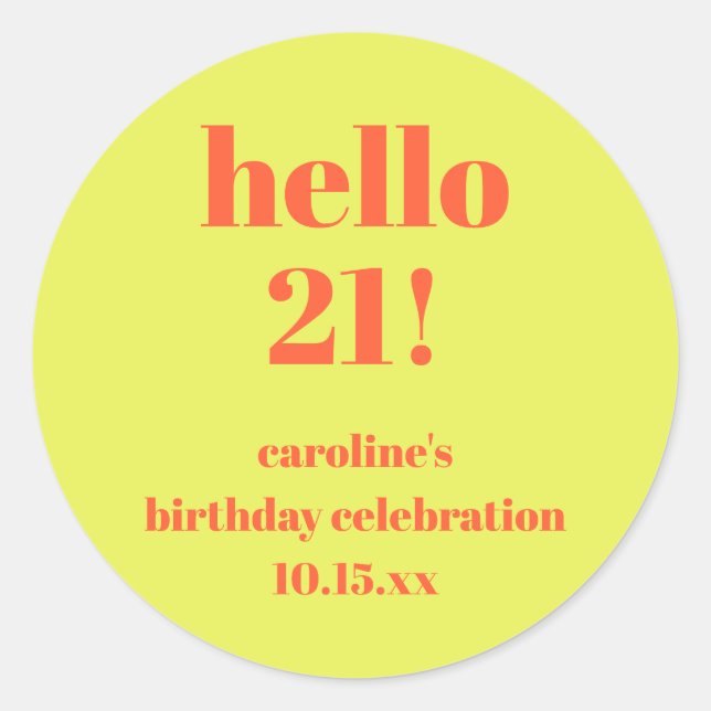 Sticker Rond Moderne Bold Bright Chartreuse Anniversaire 21 Per (Devant)
