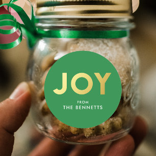 Sticker Rond Moderne Bold JOY Faux Foil Noël personnalisé