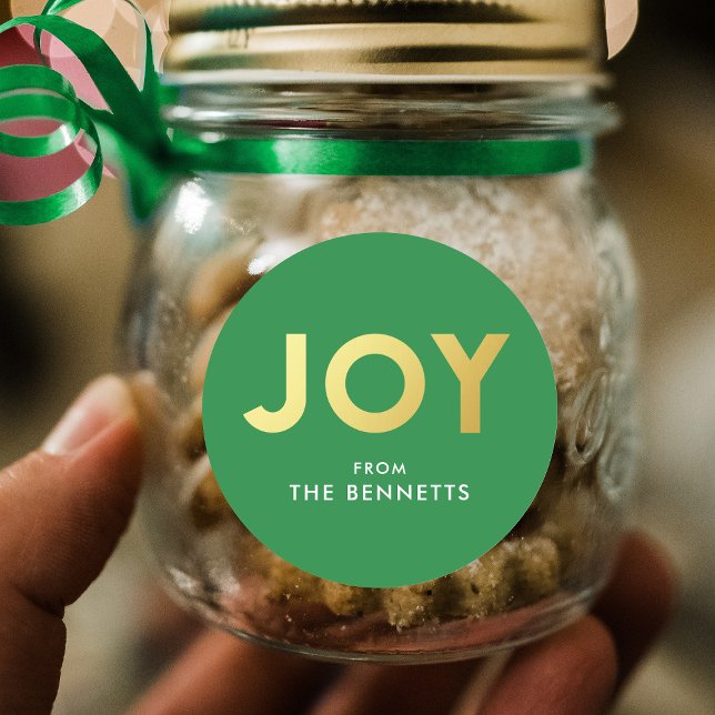 Sticker Rond Moderne Bold JOY Faux Foil Noël personnalisé (Créateur téléchargé)