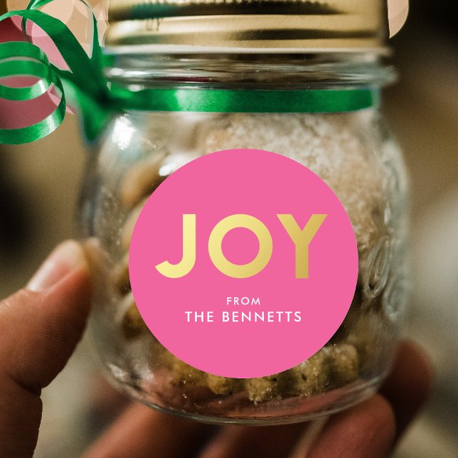 Sticker Rond Moderne Bold JOY Faux Foil Noël personnalisé (Créateur téléchargé)