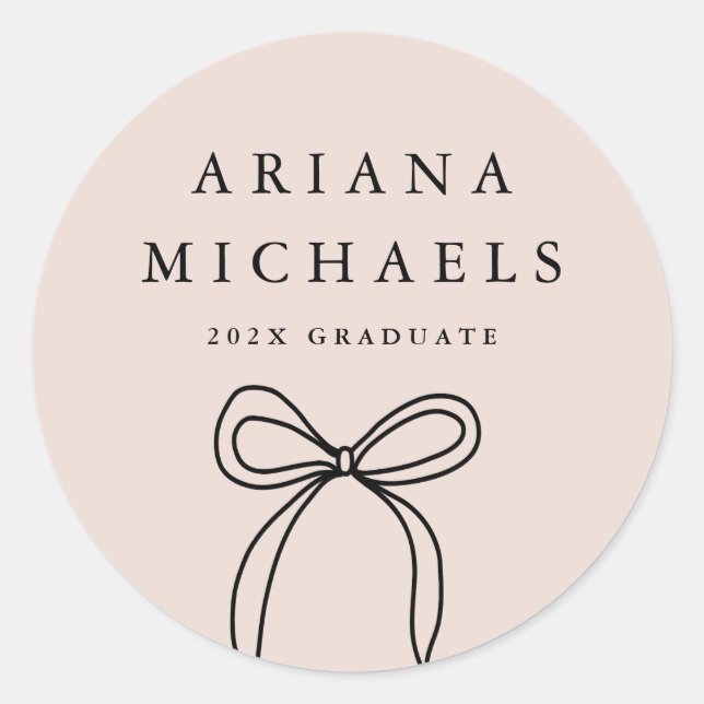 Sticker Rond Moderne Bow Blush et Black Graduation (Devant)
