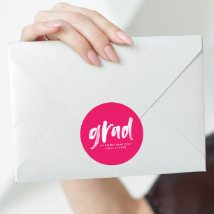 Sticker Rond Moderne Brush Script Hot Pink Graduation