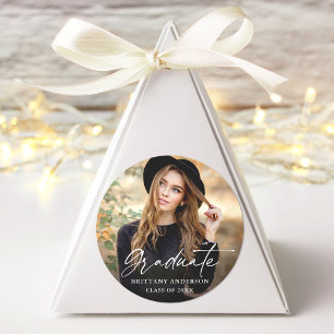 Sticker Rond Moderne Calligraphie Encre Script Photo Graduation