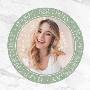 Sticker Rond Moderne carte d'anniversaire Boho vert sauge avec