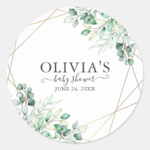 Sticker Rond Moderne Chic Baby shower Or Eucalyptus
