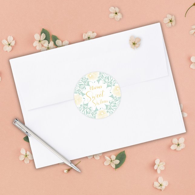 Sticker Rond Moderne Chic Boho Floral Sweet 16 Anniversaire (Créateur téléchargé)