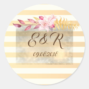 Sticker Rond Moderne Chic Fleurs Rayées