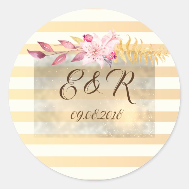 Sticker Rond Moderne Chic Fleurs Rayées (Devant)