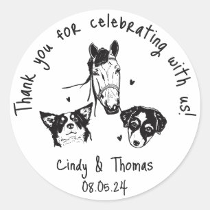 Sticker Rond Moderne Chic Personnalisé Funny Mariage d'animal d