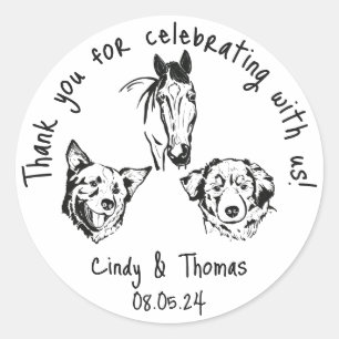 Sticker Rond Moderne Chic Personnalisé Funny Mariage d'animal d