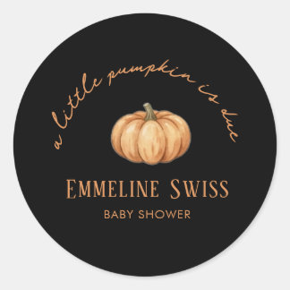 Sticker Rond Moderne Citrouille noire Little Pumpkin is Due Bab