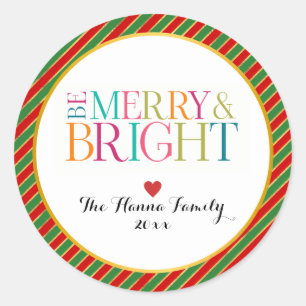 Sticker Rond Moderne coloré Soyez joyeux et brillant Noël saiso